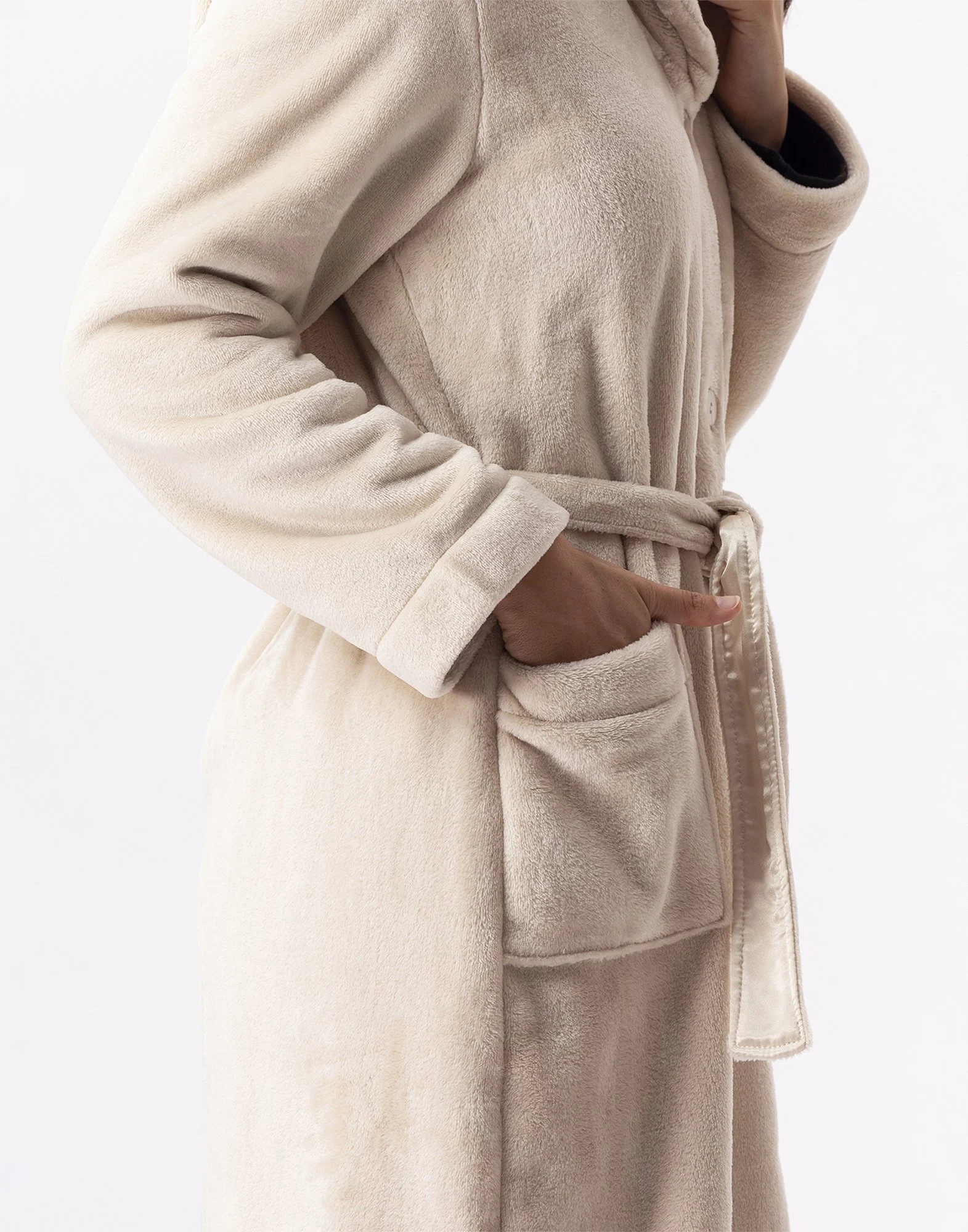 ESSENTIEL H51B - Robe de chambre en peluche flanelle | Beige
