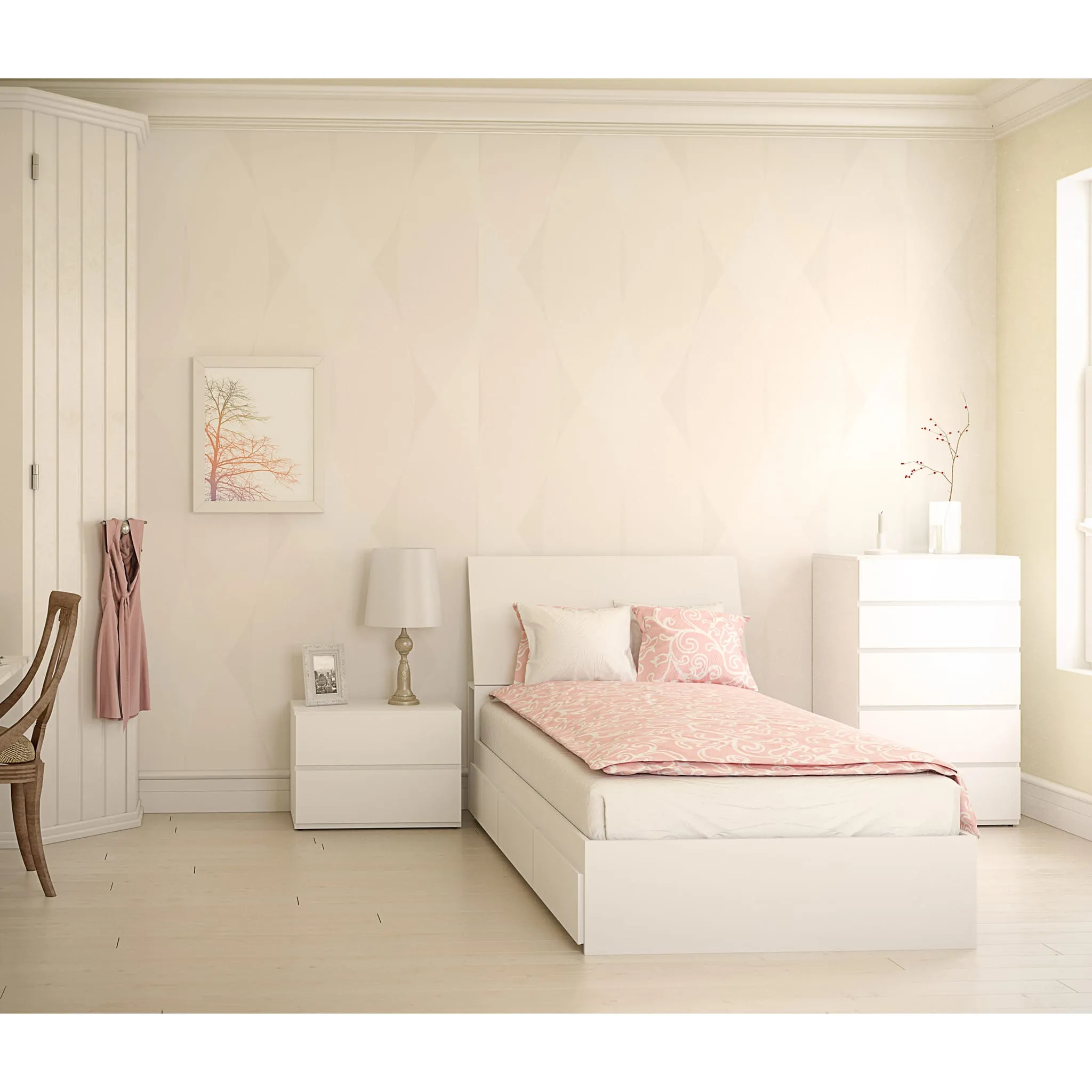 Nexera Lit Simple 3 Tiroirs Aruba - Blanc