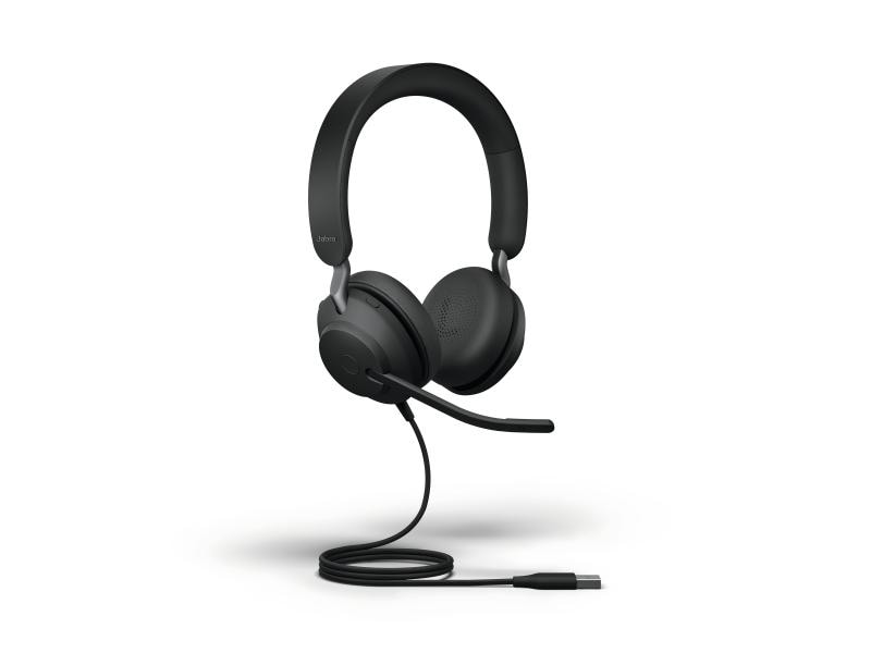 Jabra Headset Evolve2 40 SE Duo UC Schwarz, USB-A Herausragender Sound, überragende Geräuschunterdrückung, höchster Tragekomfort