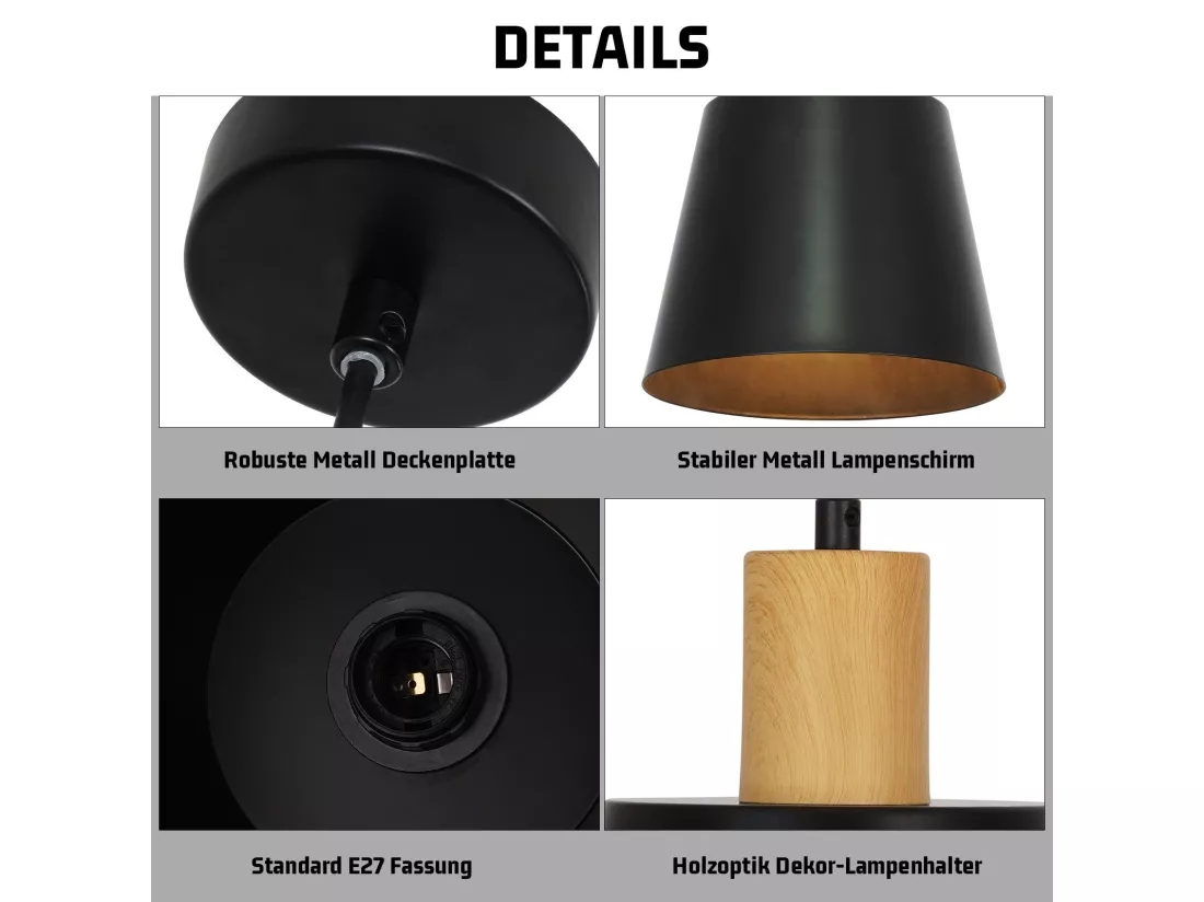 NETTLIFE Suspension Vintage Salle à Manger 2x Lampe Suspendue Noire Lampe Suspendue Industrielle E27 Métal Rétro