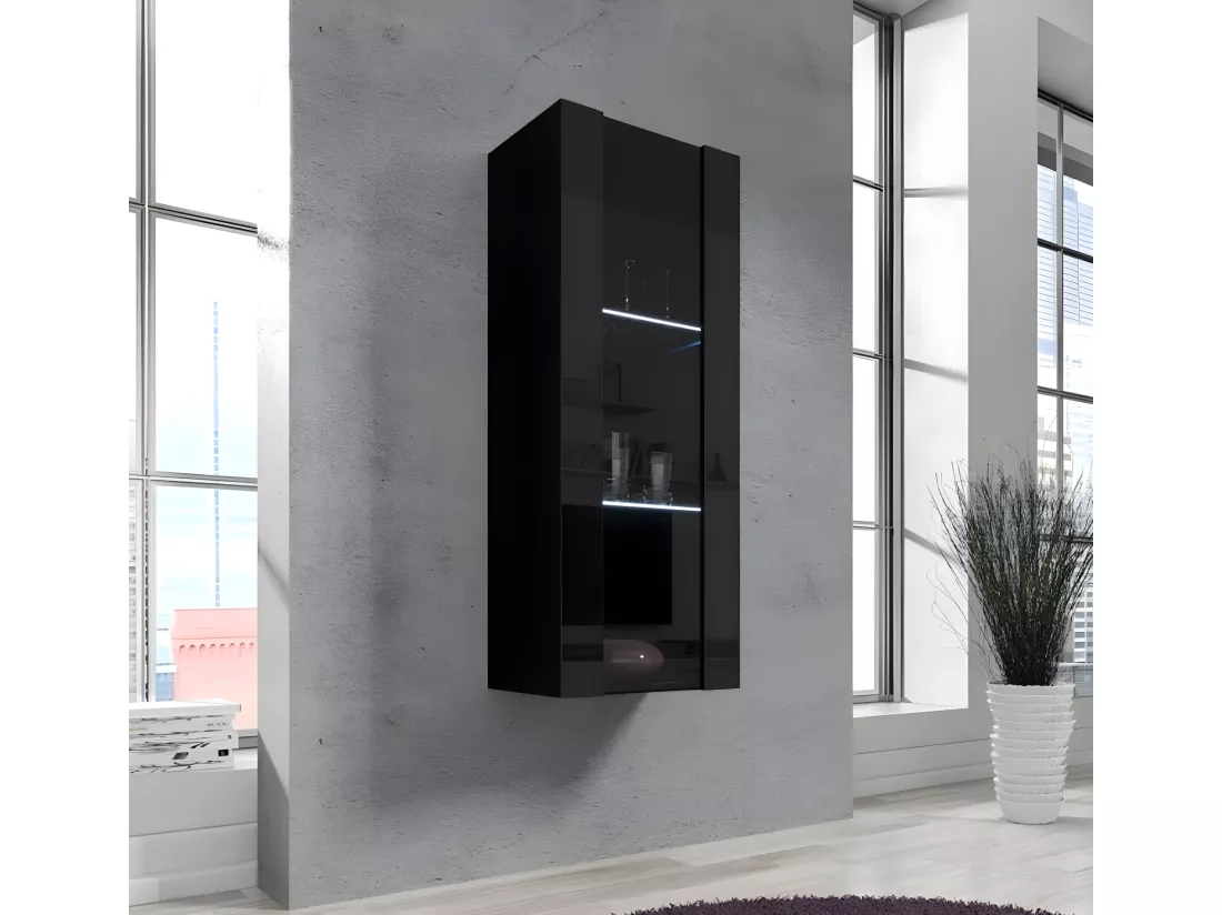 Vitrine suspendue pour Salon Salle à manger en Noir avec LED 40x29x126cm Nora V2