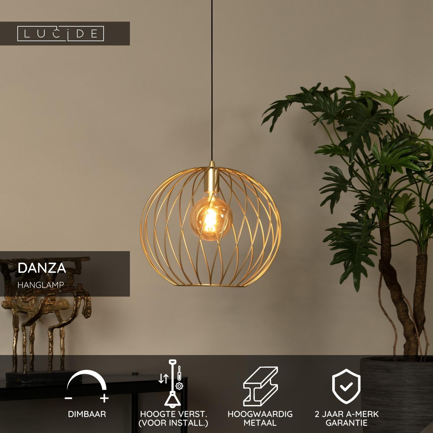 Lucide DANZA Hanglamp - Mat Goud | Messing