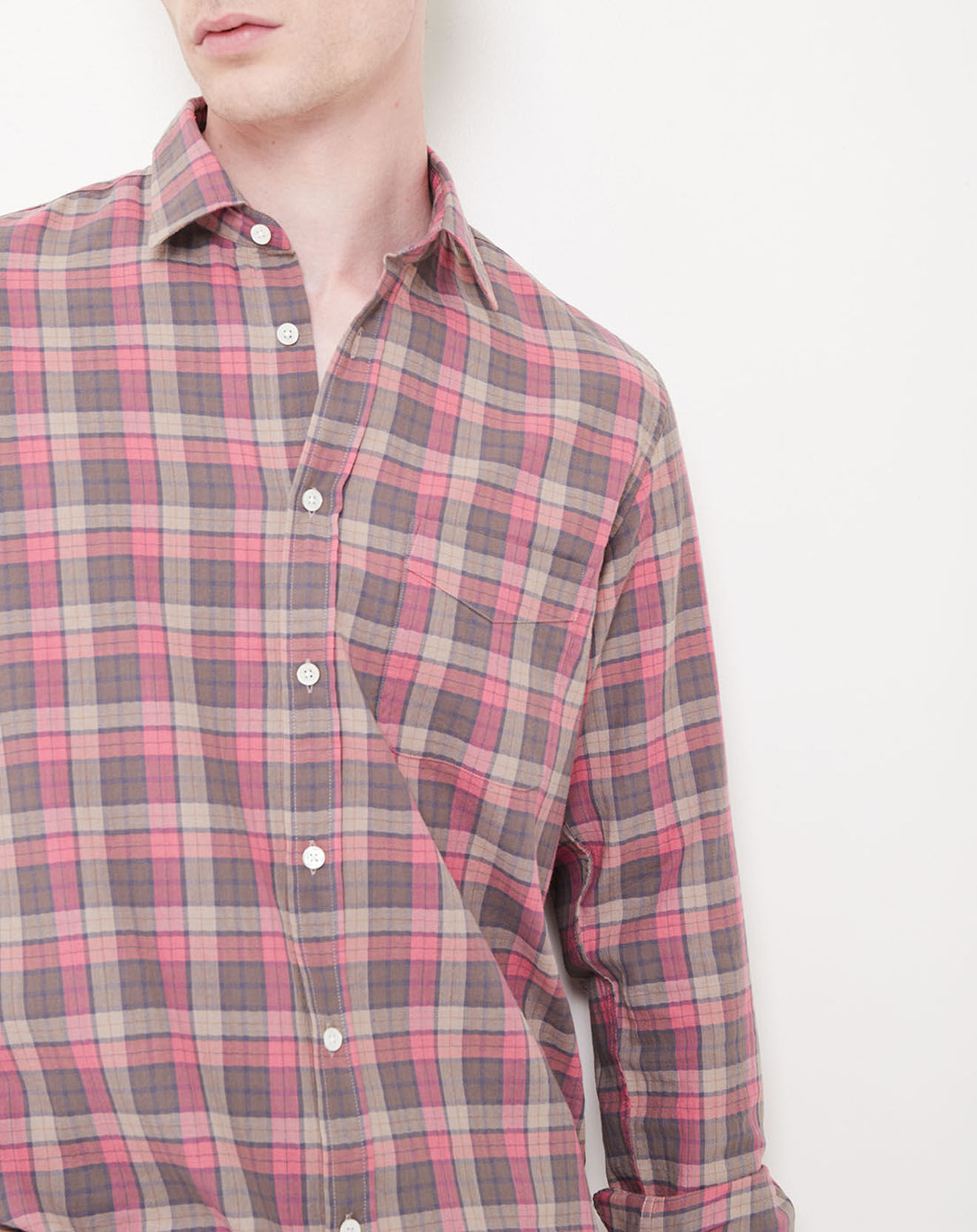 Hartford Chemise Slim Fit Storm à carreaux rose/beige