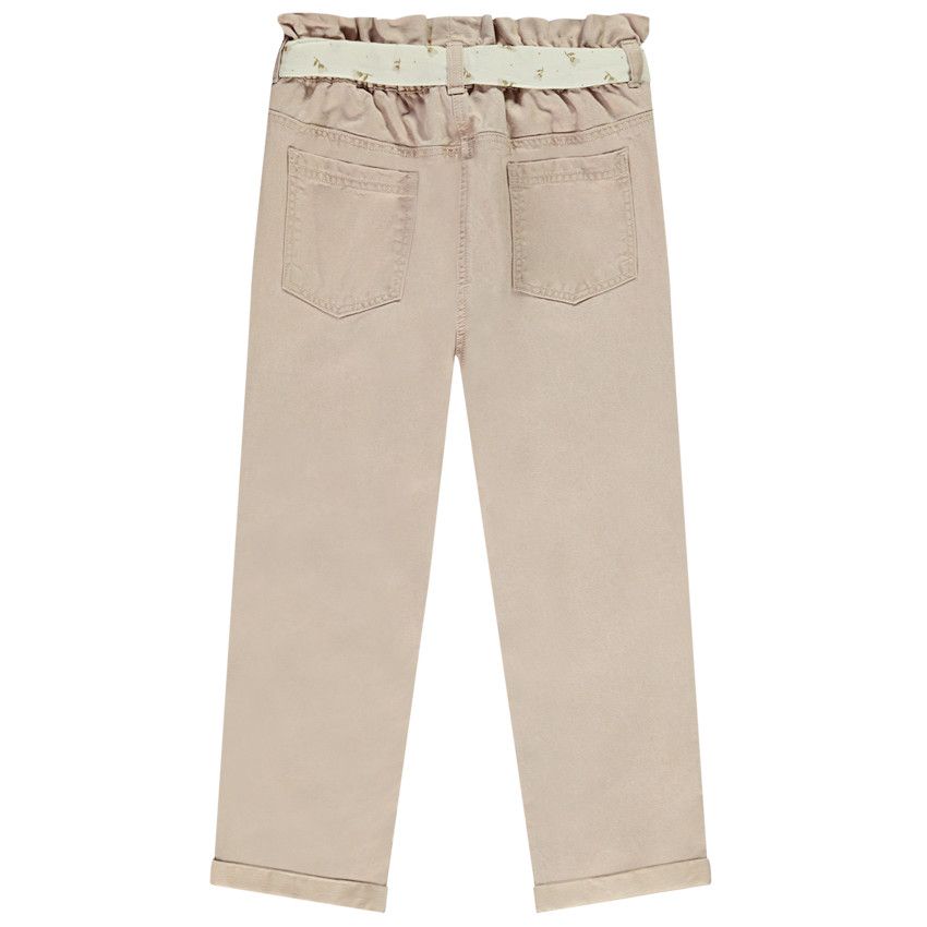 Pantalon paperbag avec ceinture imprimée à nouer pour fille - Ecru