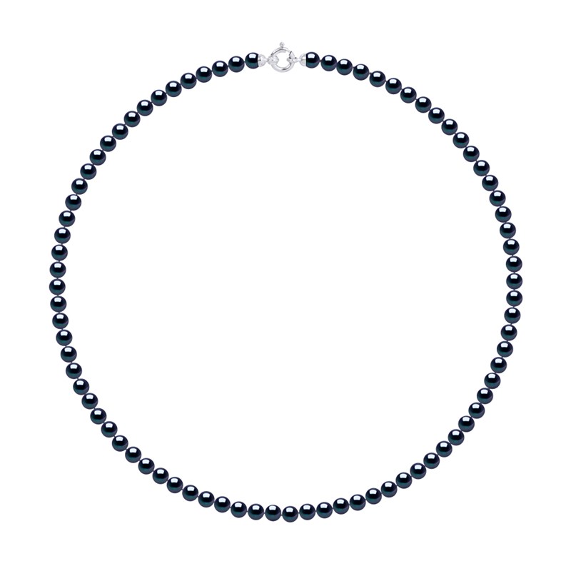 Collier de Perles de Culture d'Eau Douce 5-6 mm Noires Fermoir Prestige Or Blanc