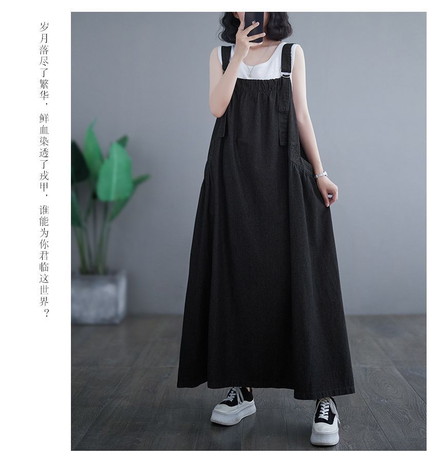Lewwe - Maxi-jurk van effen denim