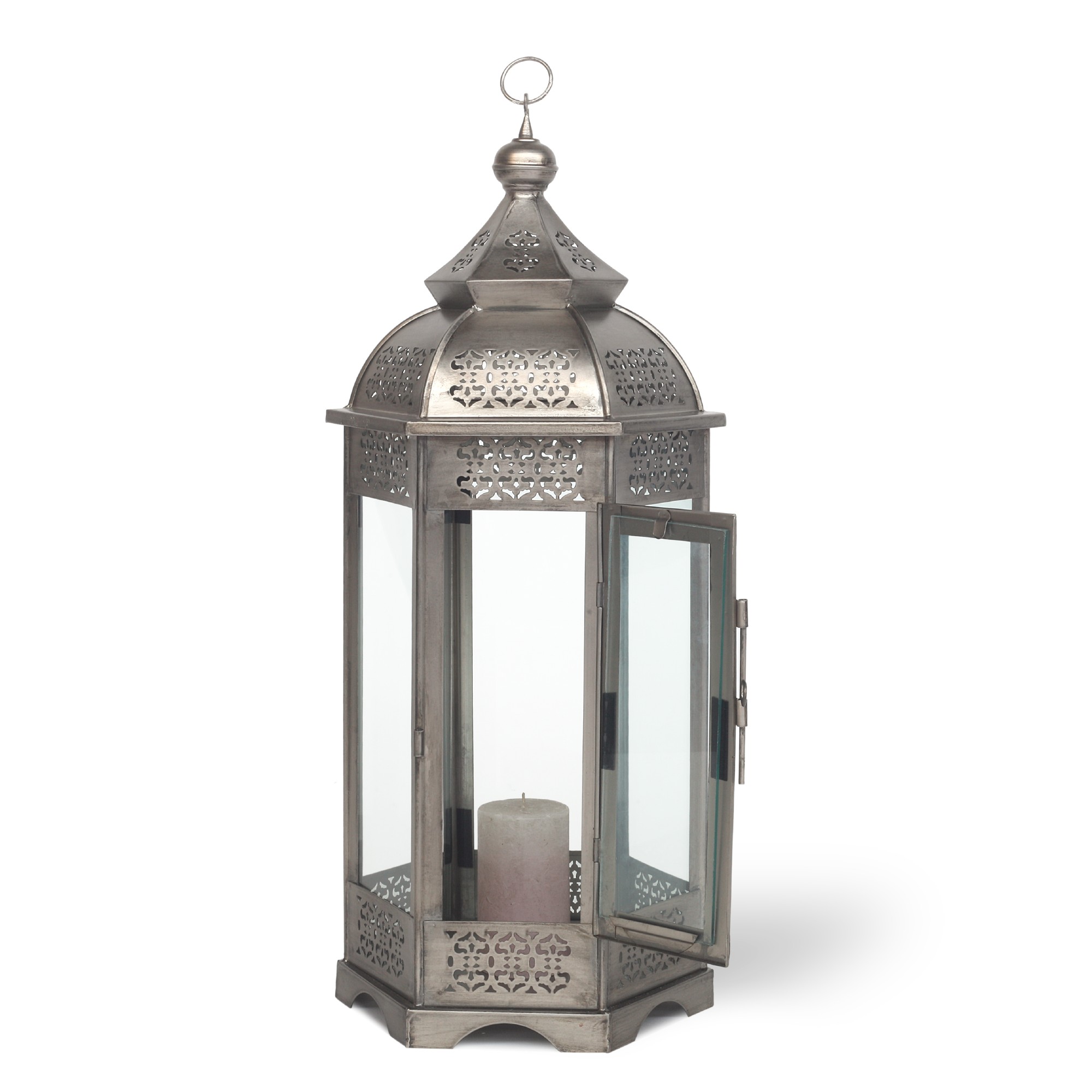 Laterne sechseckig, vernickelt, silber, Ø 28 cm, H 68 cm von fischer's lagerhaus