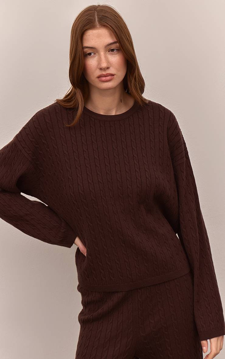 Chocolat Synthétiquell Oversize En Maille Torsadée Baby Cable Chocolat