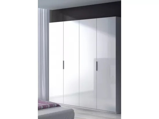 Armoire Dfusell, Armoire de chambre avec 4 portes battantes, Armoire avec 2 étagères et tringle à vêtements, 180x52h200 cm, Blanc