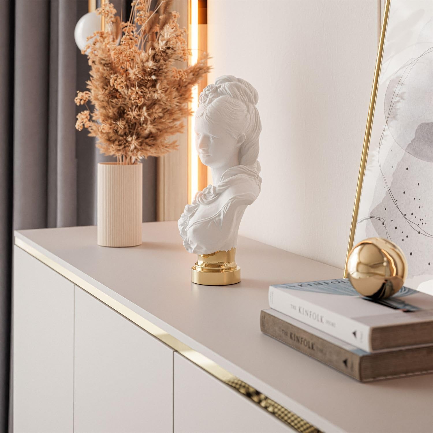 Lookway Kommode Aurora II Kaschmir Matt mit DREI Türen und Goldener Dekorleiste – Hängend oder auf eleganten Füßen – Modernes Schlafzimmermöbel (gerade Gold Chrom Beine)