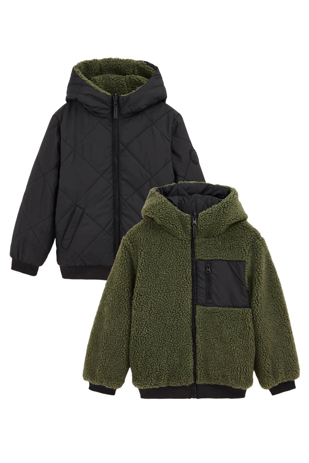 WE Fashion Blue Ridge teddy reversible jas winter donkergroen