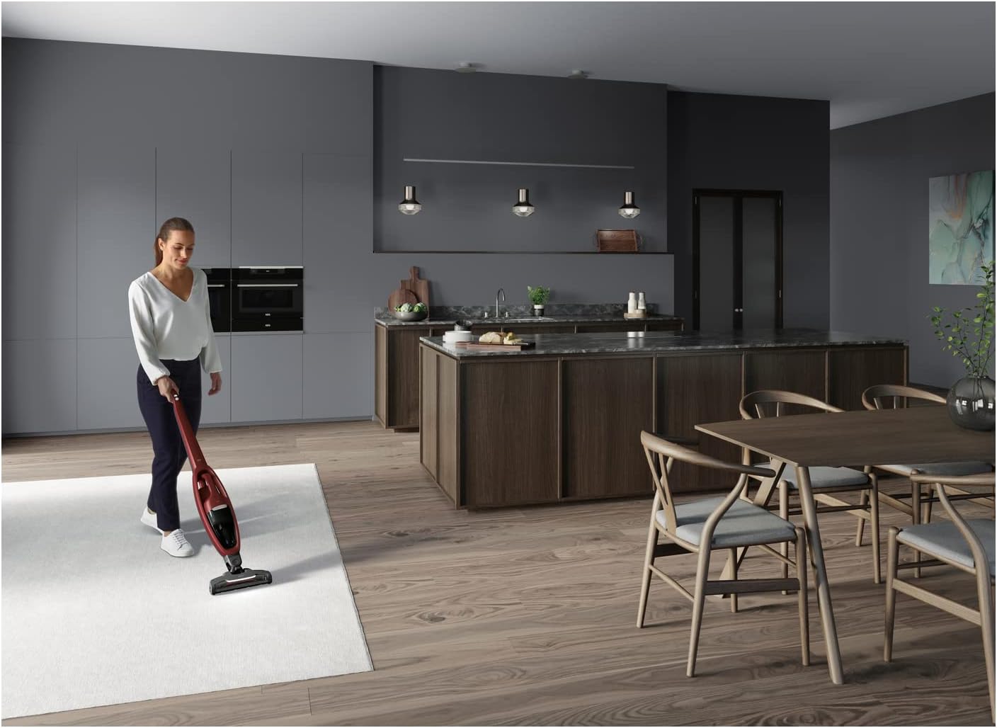 AEG QX7-ANIM 2in1 Akku Staubsauger / schlanke Bauform / Multi-Bodendüse / hochwirksam auf Teppichen / bis zu 50 min Laufzeit / 21,6 Volt / inkl. Tierhaardüse und Zubehör / freistehend / rot