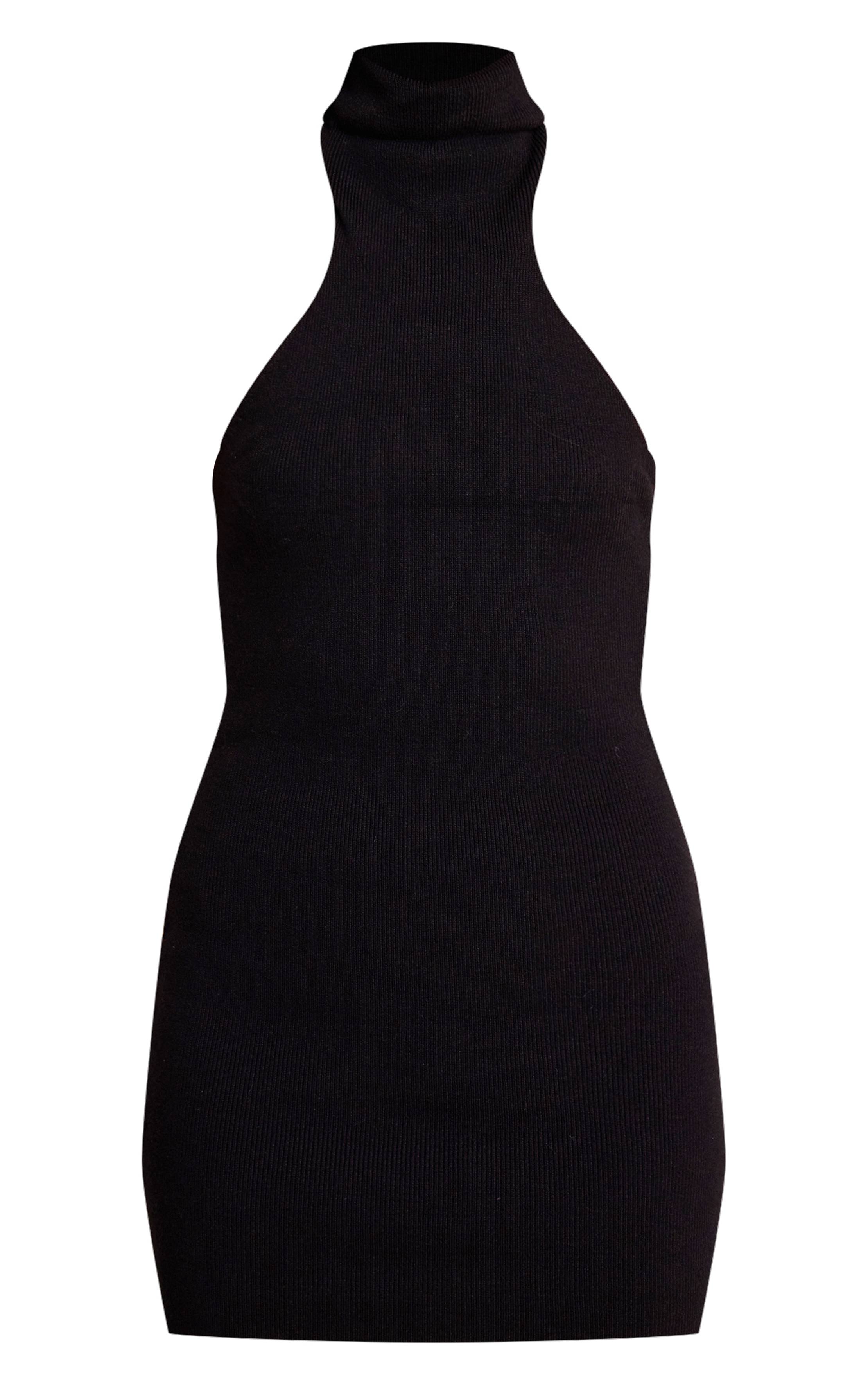 Noir Robe Mini Moulante En Maille Compacte À Encolure Américaine