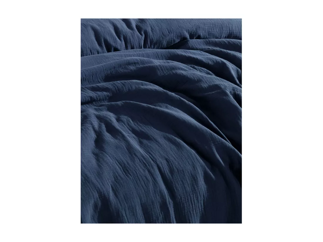 Parure housse de couette et taies d'oreiller gaze de coton marine