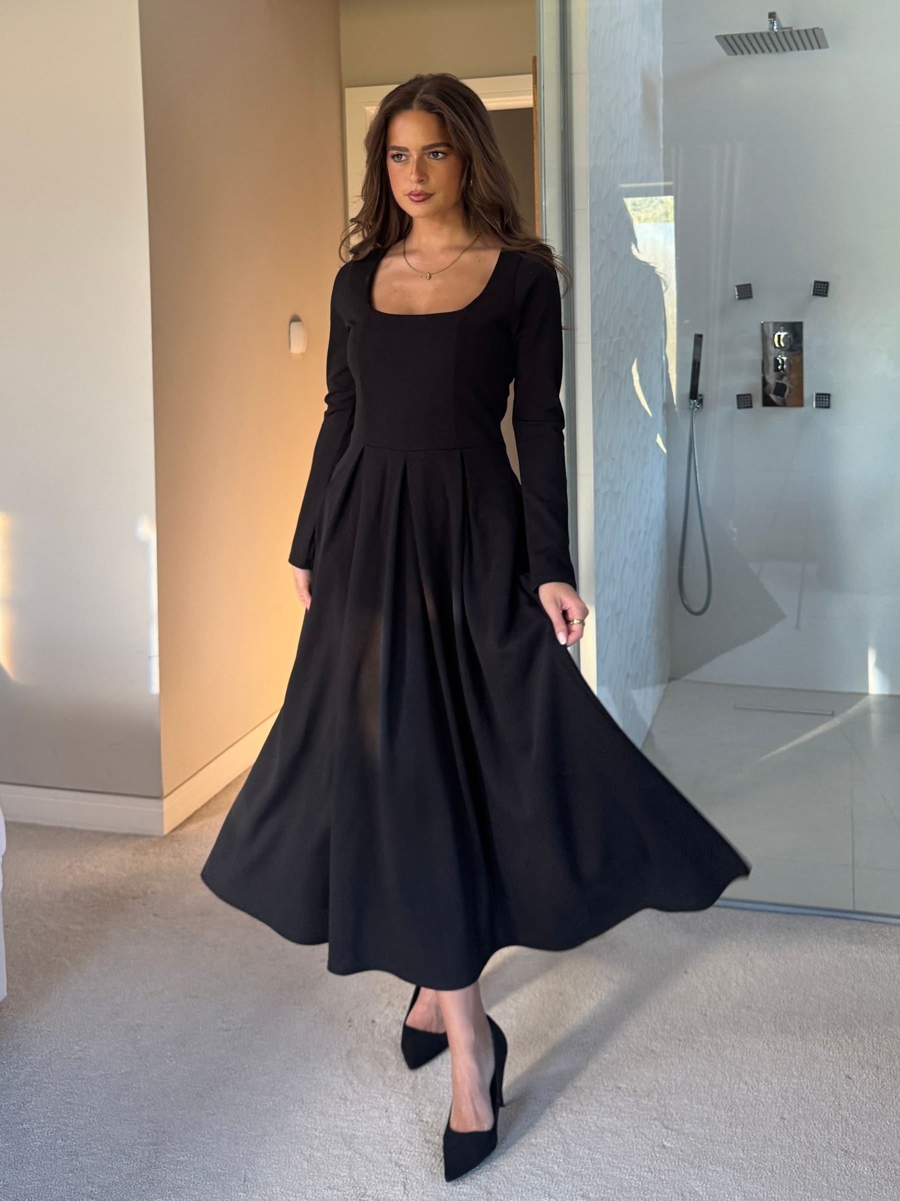 Girl In Mind Evie Square Neck Long Sleeve Midi Dress