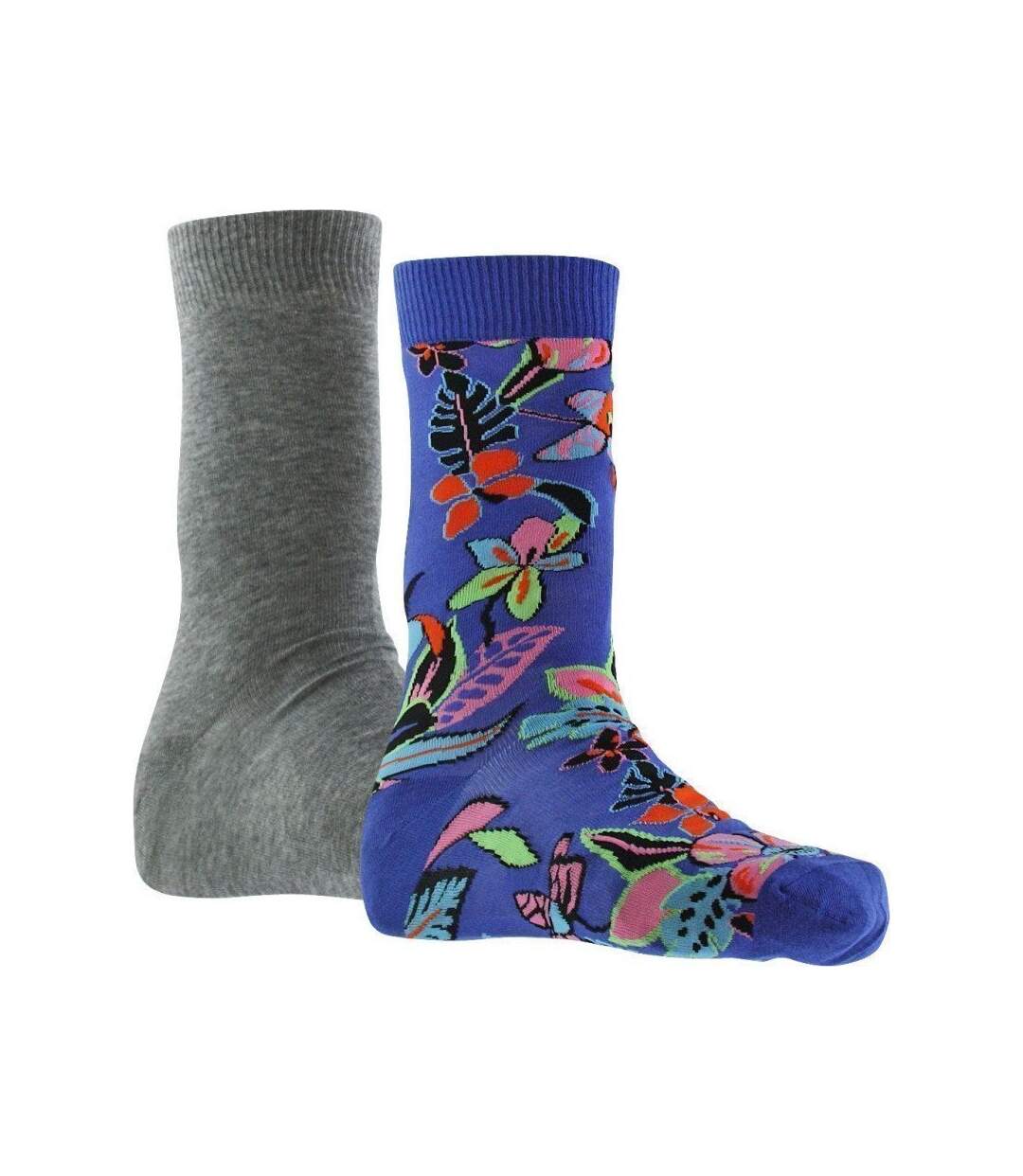LEVI'S Lot de 2 paires de Chaussettes Mixte Coton WIGGLY FLOWER Bleu Gris Multicolore