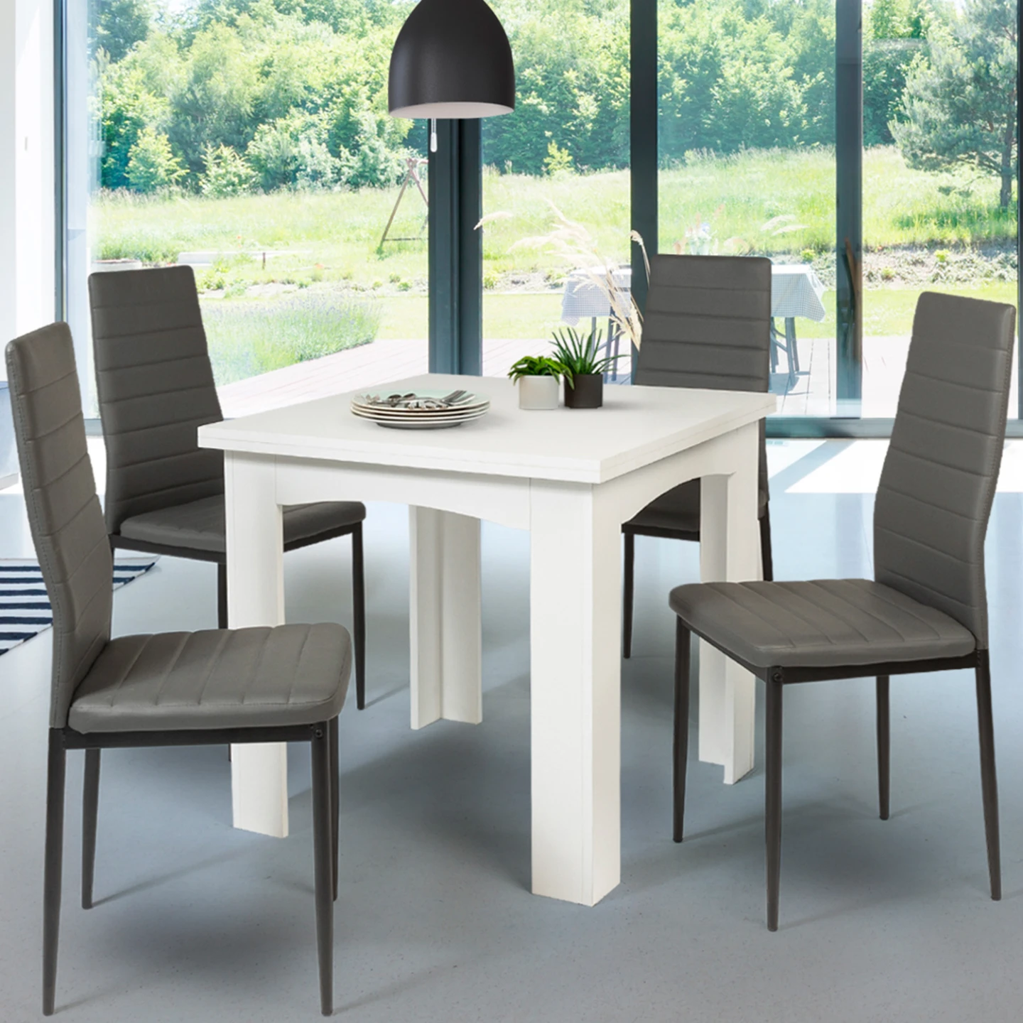 Table à manger extensible rectangle DONA 4-8 personnes blanche 80-160 cm