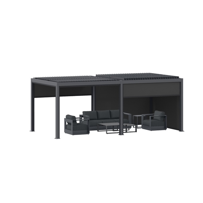 Ensemble pergola bioclimatique EVONIS avec 4 stores côtés longs