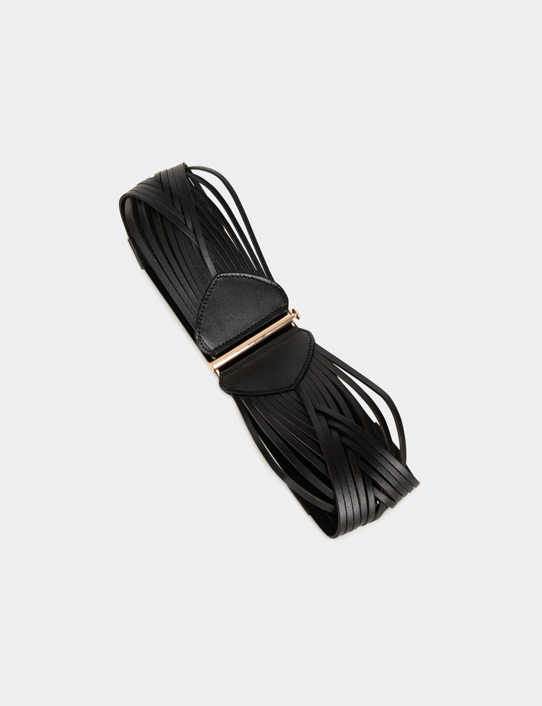 Ceinture élastiquée avec brides en cuir noir femme - noir