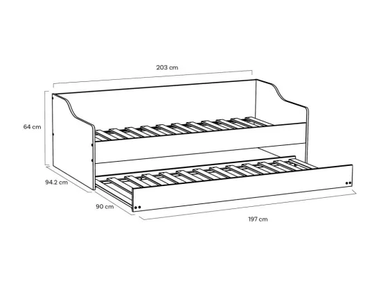 Lit gigogne SWEET 90x200 + 2 sommiers + 1 tiroir-lit/ Blanc