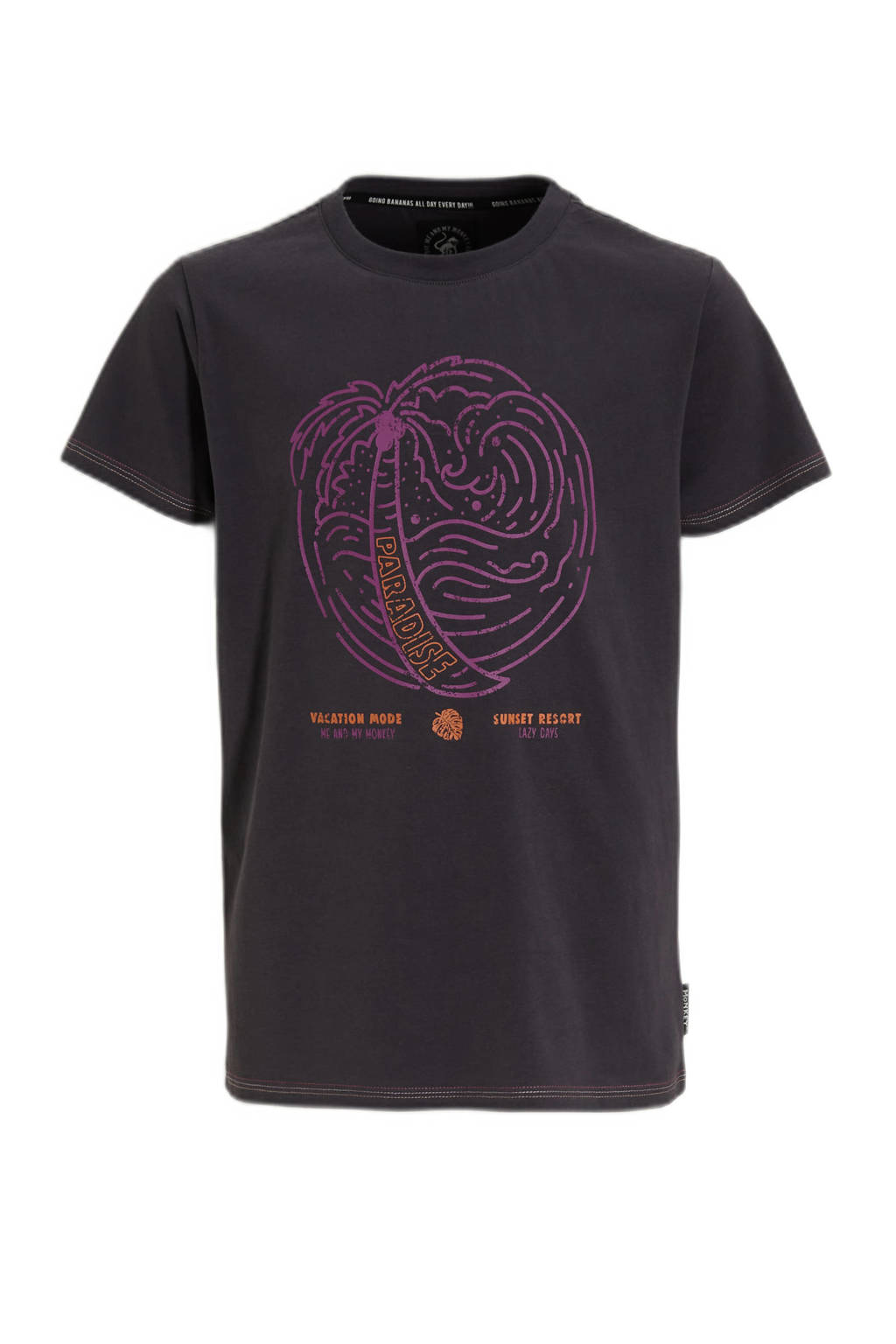 Me & My Monkey T-shirt Pyke met printopdruk donkergrijs