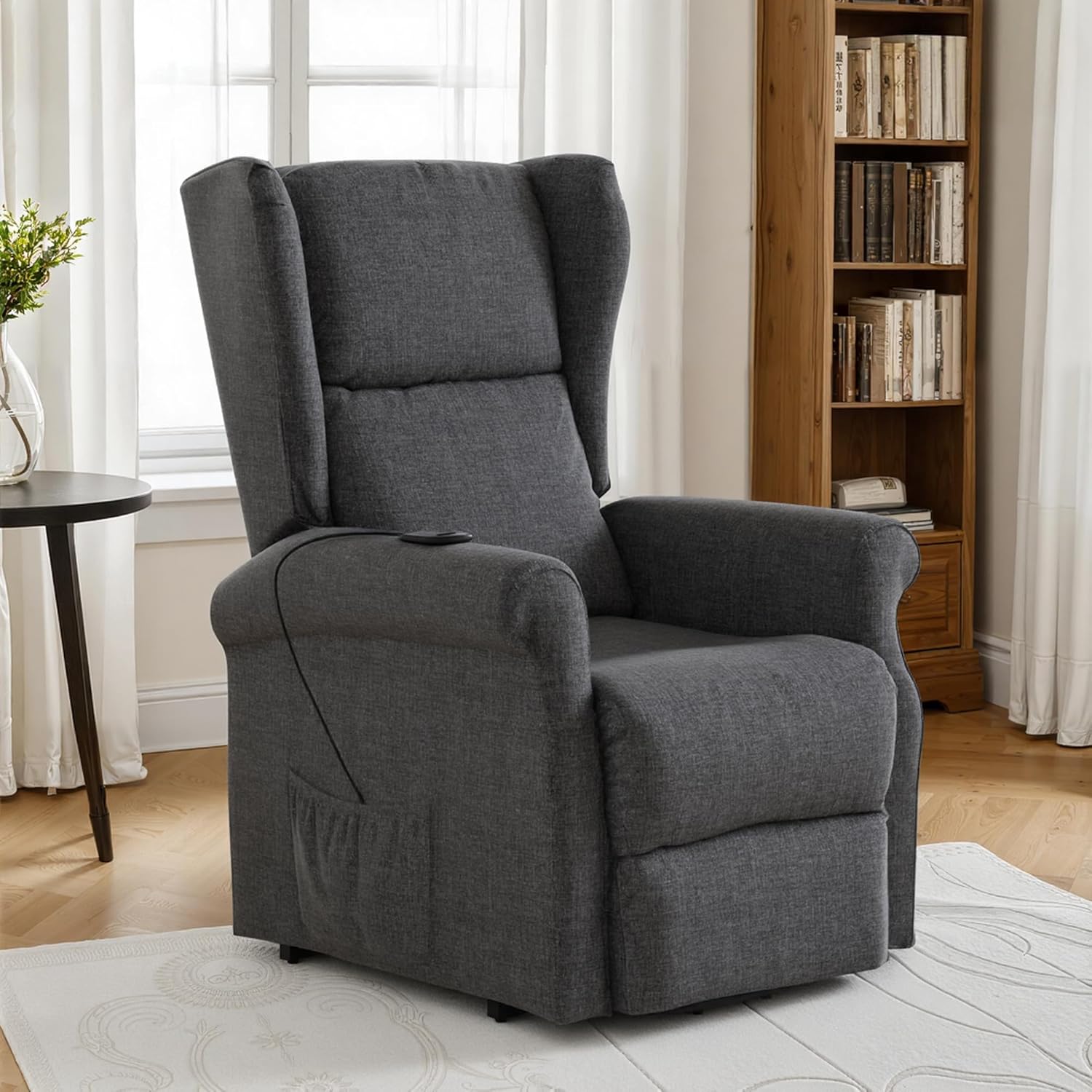 Elektrischer Aufstehsessel, Fernsehsessel mit Aufstehhilfe, Relaxsessel mit Liegefunktion, Liegesessel für Senioren, mit Fernbedienung, Fußstütze, Sesselsofa, Dunkelgrau