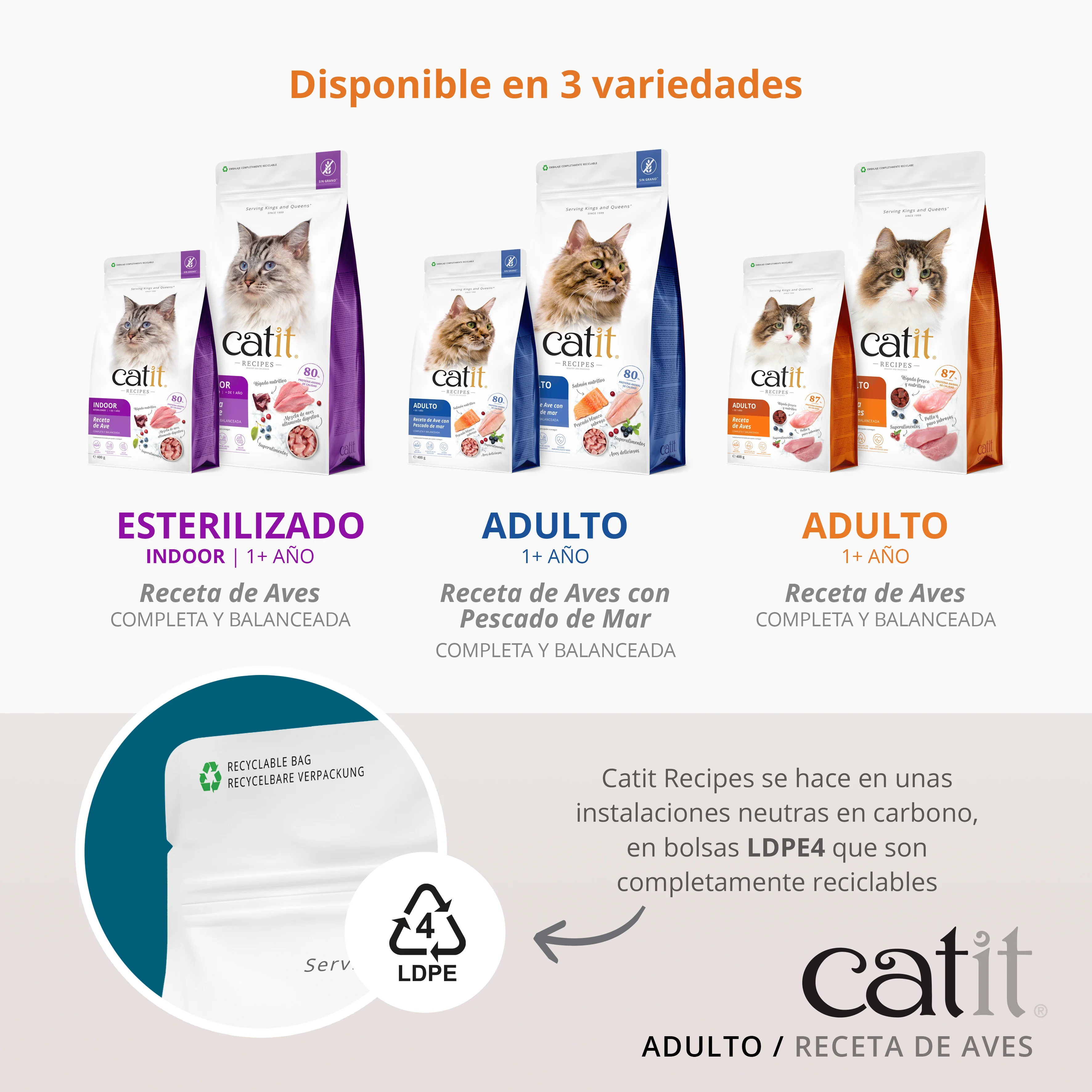 Catit Recipes Ração para Gatos Adultos - Receita de Aves com Peixe do Mar, 2 kg