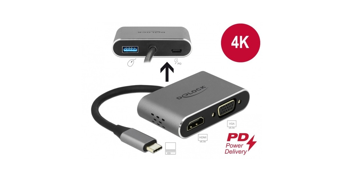 DeLOCKUSB-C > HDMI + VGA adapter  (Grijs, 0,12 meter)