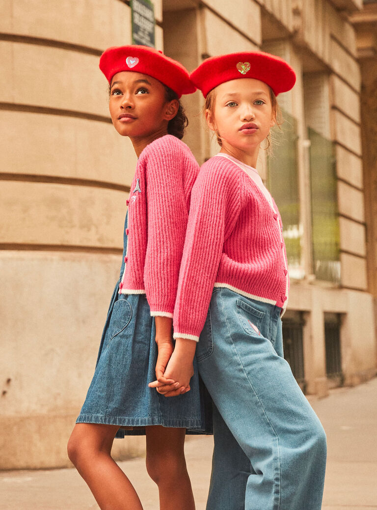 Gilet rose pétunia en tricot
