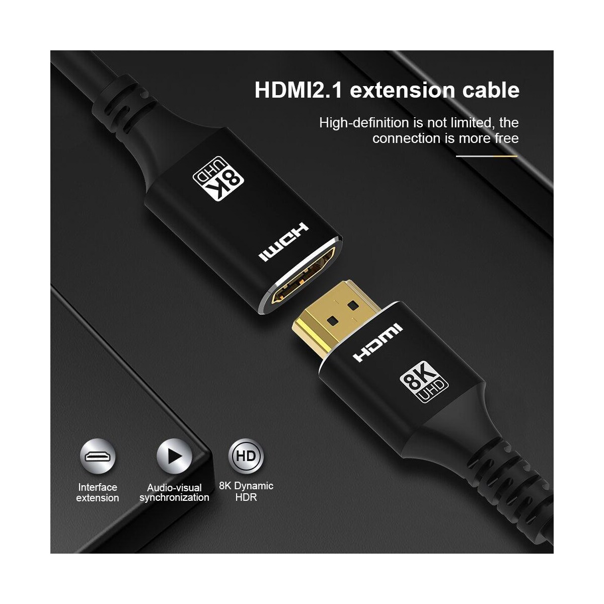 NÖRDIC HDMI skjøtekabel 2m 8K60Hz 4K144 HDMI 2.1 48Gbps Ultra High Speed ​​​​HDMI