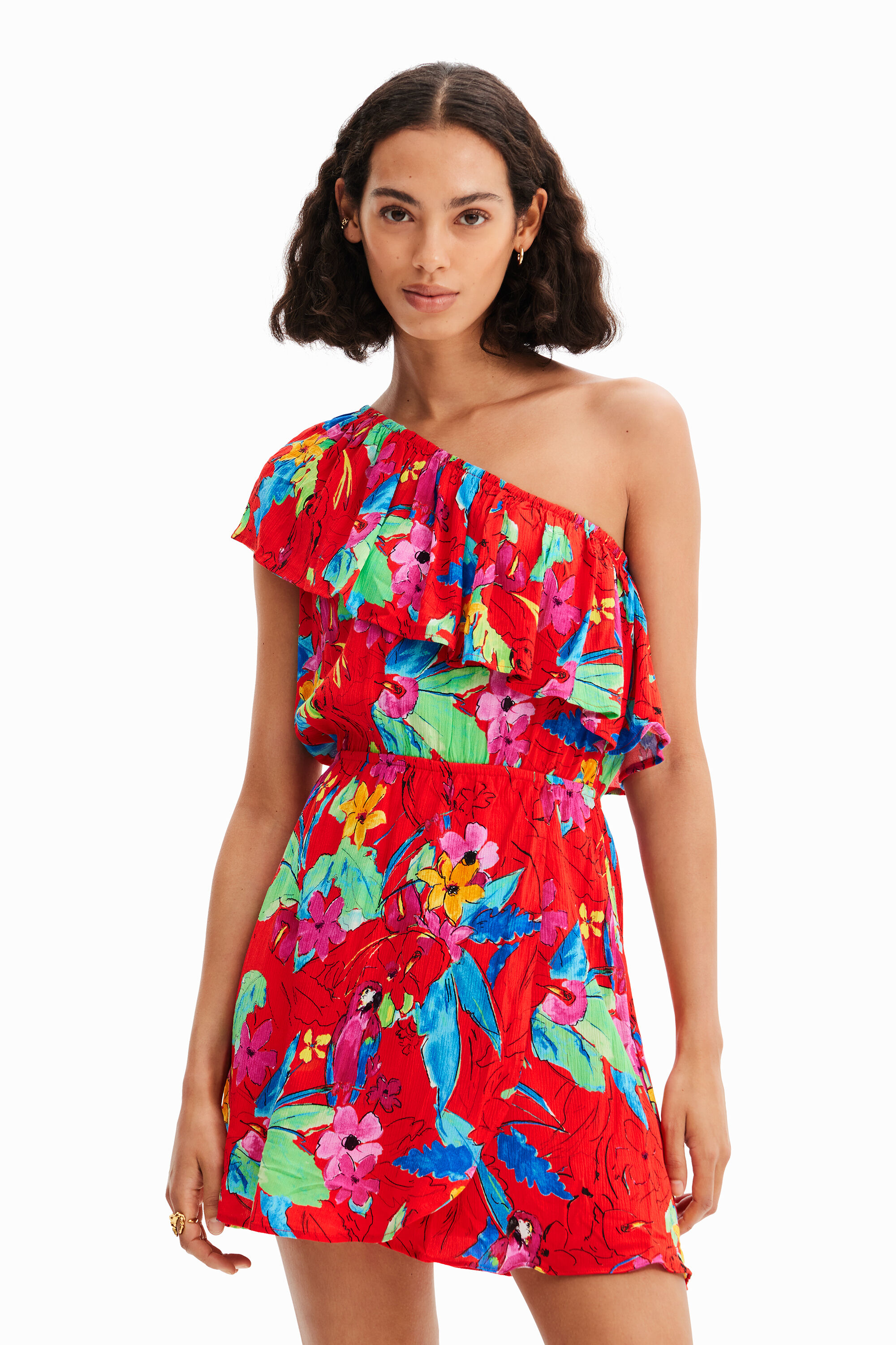 Robe courte asymétrique tropicale