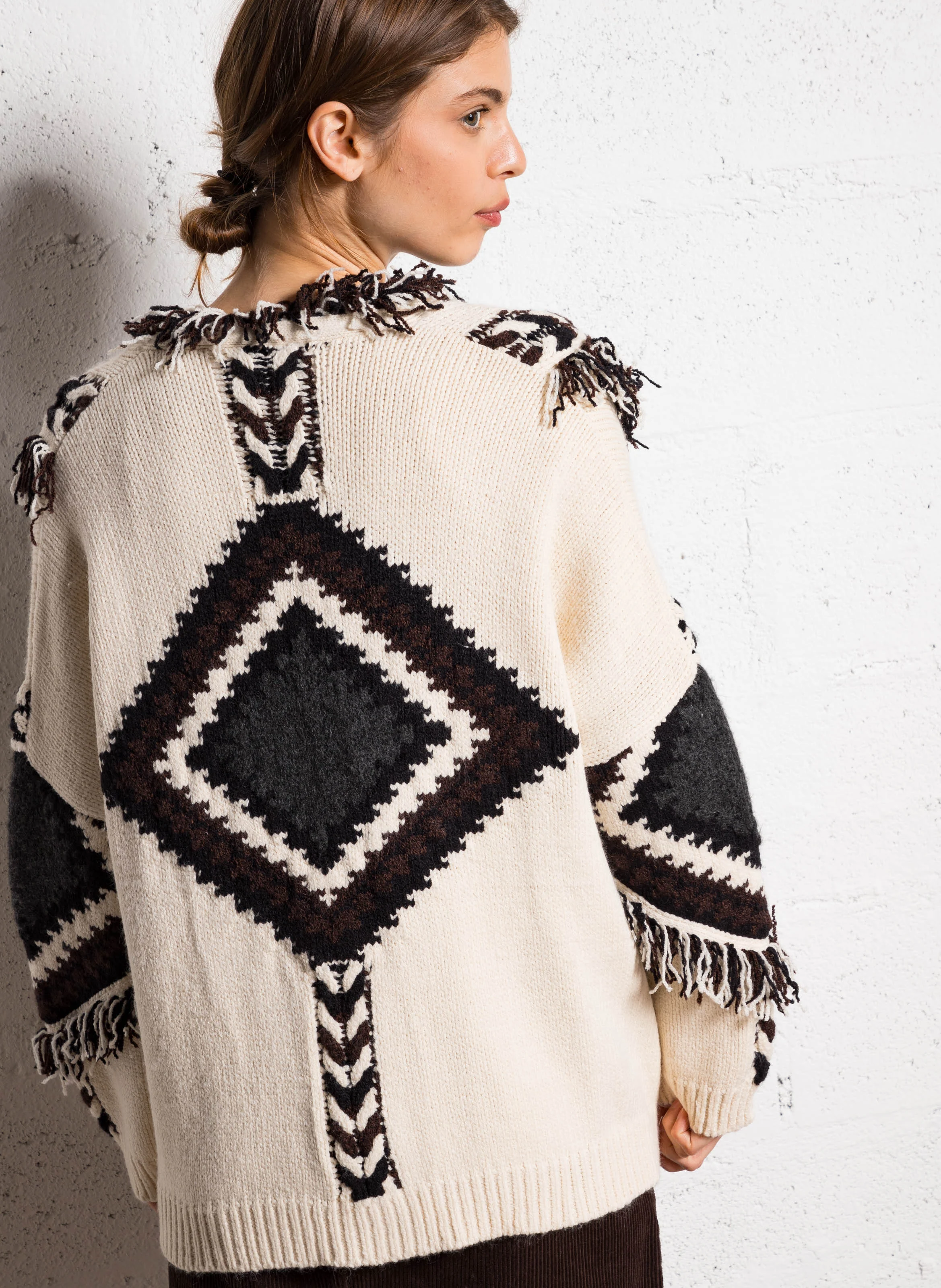 ARIZONA - Gilet oversize à franges | Beige