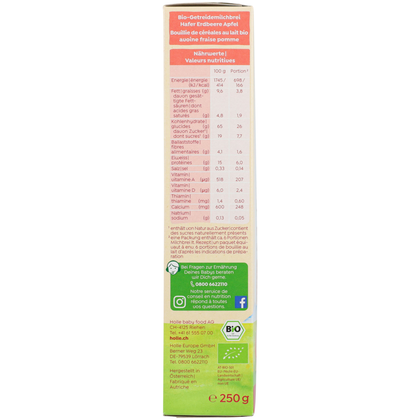 Holle Bio Milchbrei Hafer Erdbeer & Apfel 6+ Monate