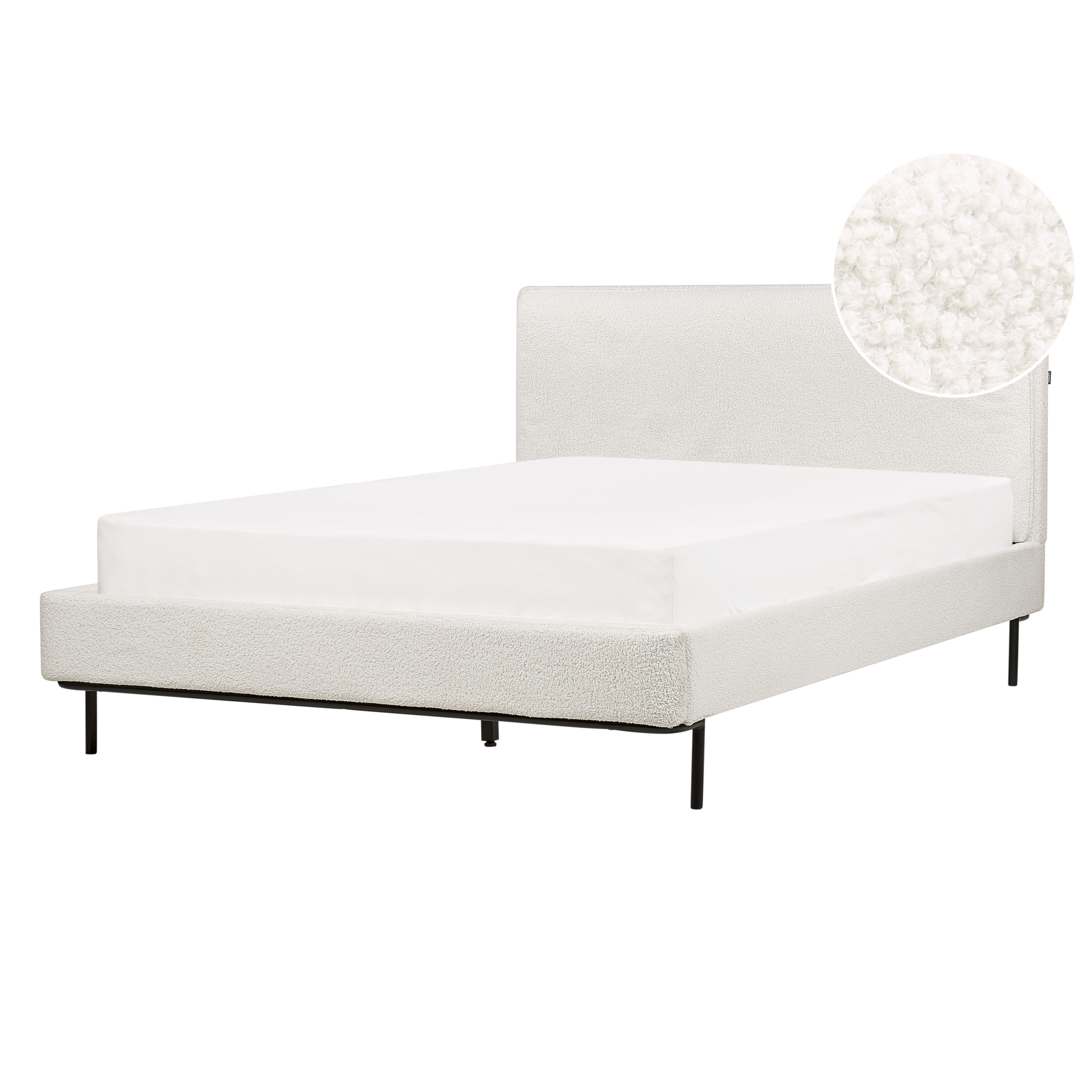 Beliani-CORIO-Tweepersoonsbed-Gebroken wit-140 x 200 cm-Bouclé