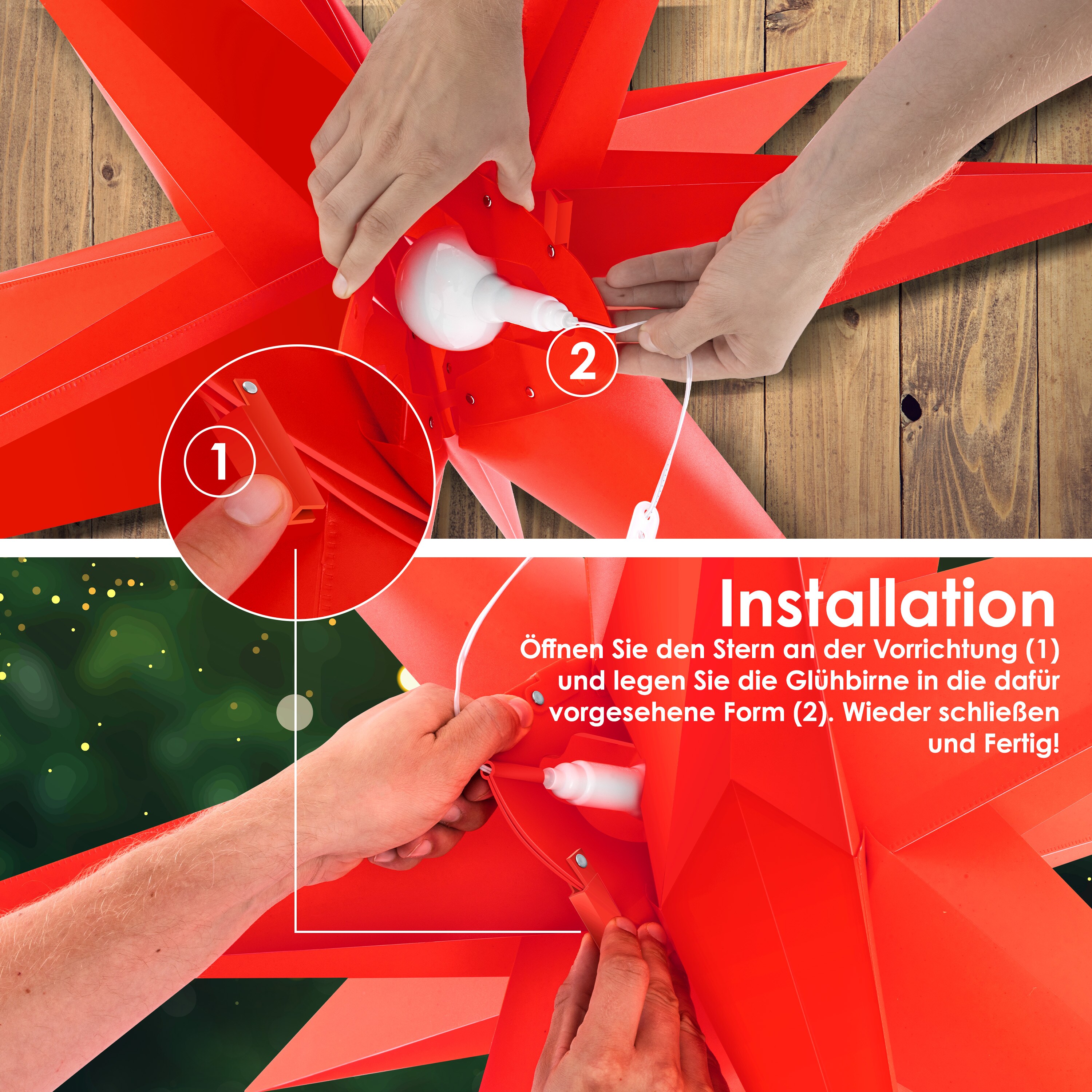 KESSER® Leuchtstern 3D, LED Weihnachtsstern mit Timer für innen und außen, Adventsstern Beleuchtet hängend Stern + Warmweiß Licht