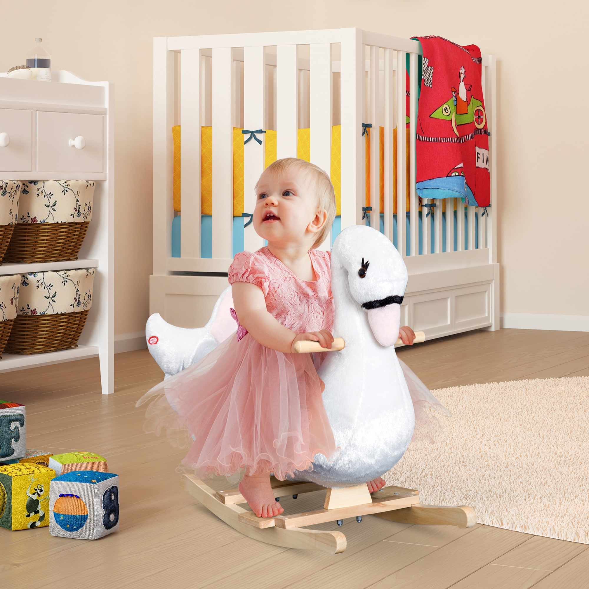 HOMCOM Kinder Schaukelwippe als Schwan rosa, weiß 60 x 32 x 55 cm (LxBxH)
