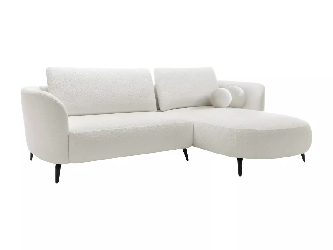 Canapé d'angle droit convertible en tissu bouclette blanc ivoire AREMIA