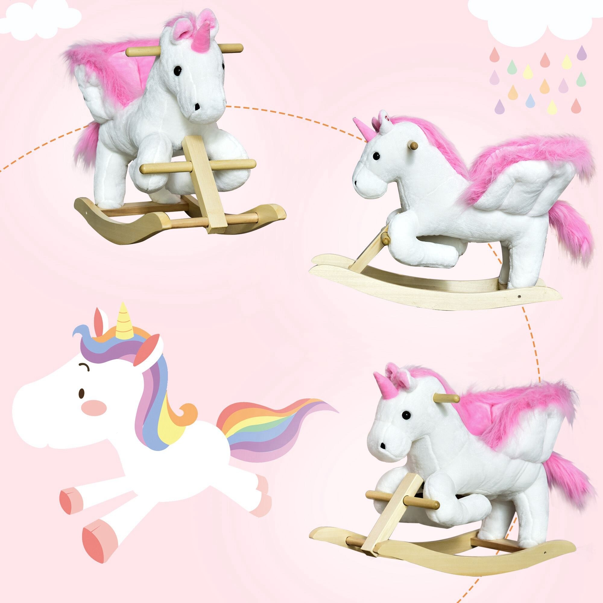HOMCOM Schaukeltier mit Einhorndesign bunt 65L x 32B x 55H cm