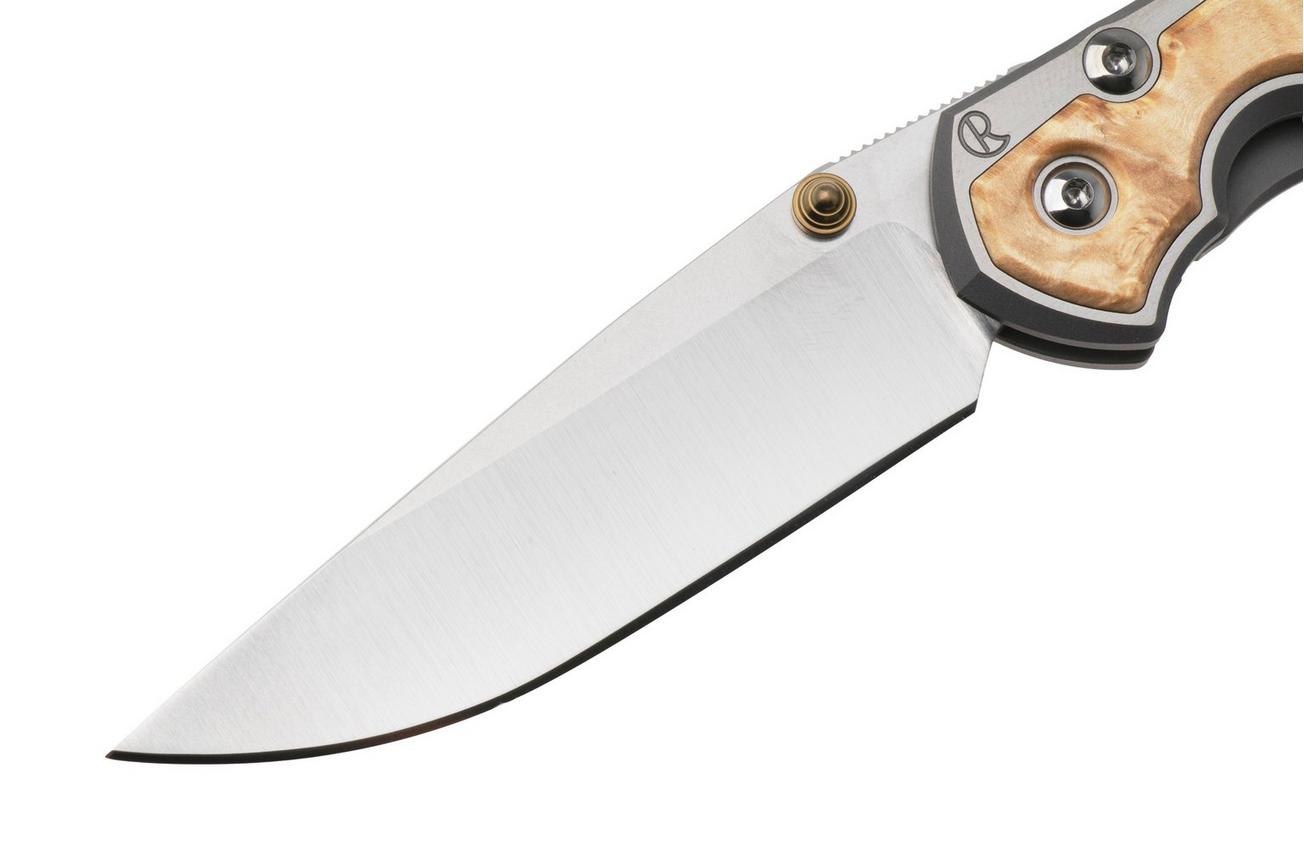 Chris Reeve Small Sebenza 31 S31-1628, Satin CPM MagnaCut, Polished Titanium, Box Elder Inlay zakmes