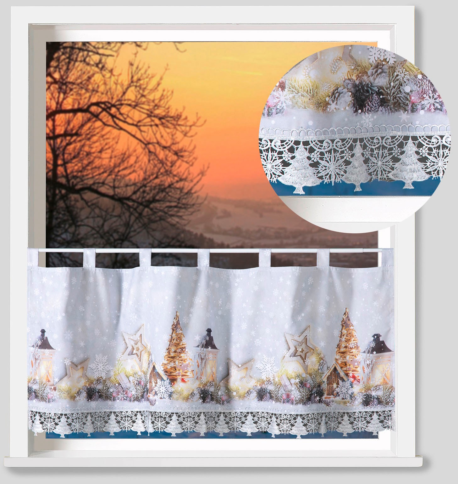 Weckbrodt Scheibengardine »rustikale Weihnacht« Schlaufen 1 Stk. tlg. Bistro, Gardine, blickdicht, Macramè-Bordüre, HxB 45x120cm, Store