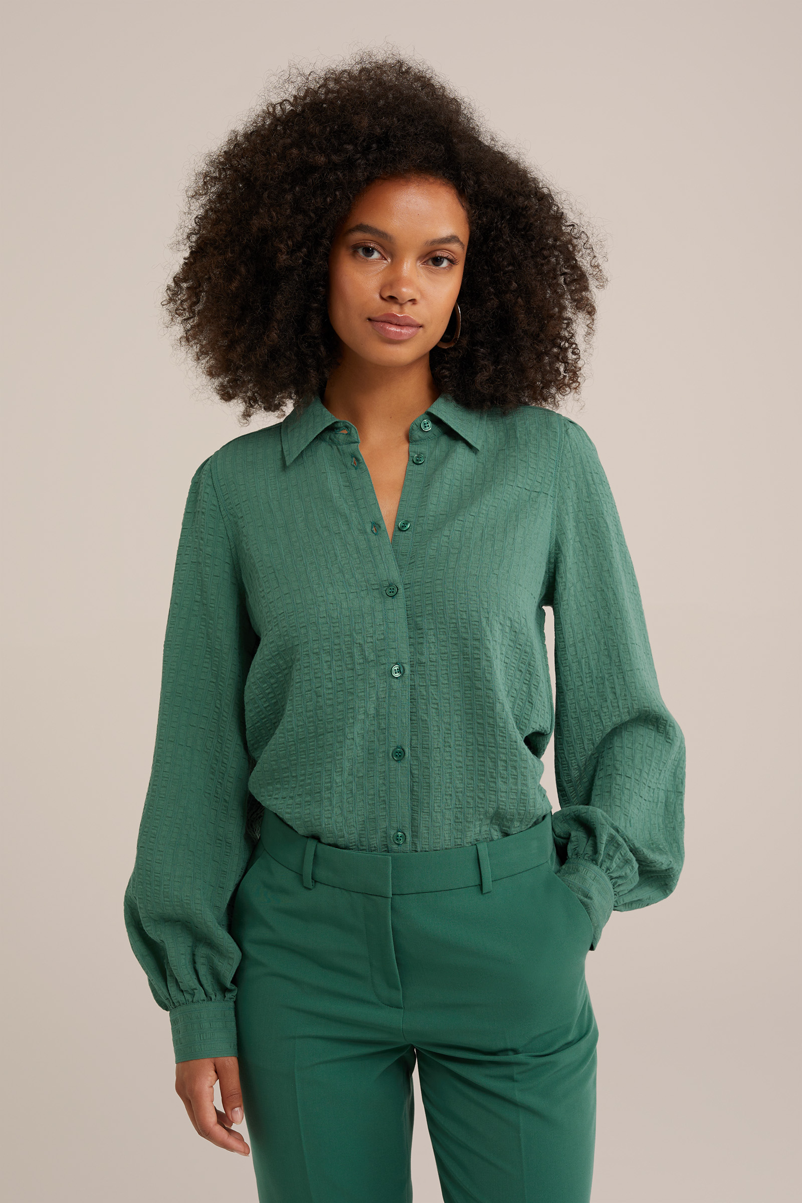blouse met structuur WE Fashion Lichtgroen
