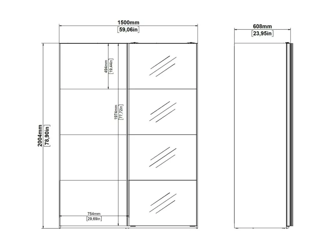 Garde-robe 2 portes Dspur, Meubles de chambre, Penderie de plain-pied, Placard à vêtements, 150x61 h200 cm, Blanc et gris