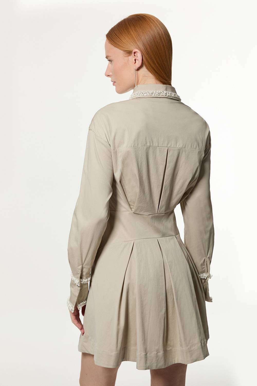 KarenMillen Robe Chemise Mini À Jupe Ample En Coton Avec Finitions Perlées Pour Femmes Grandes