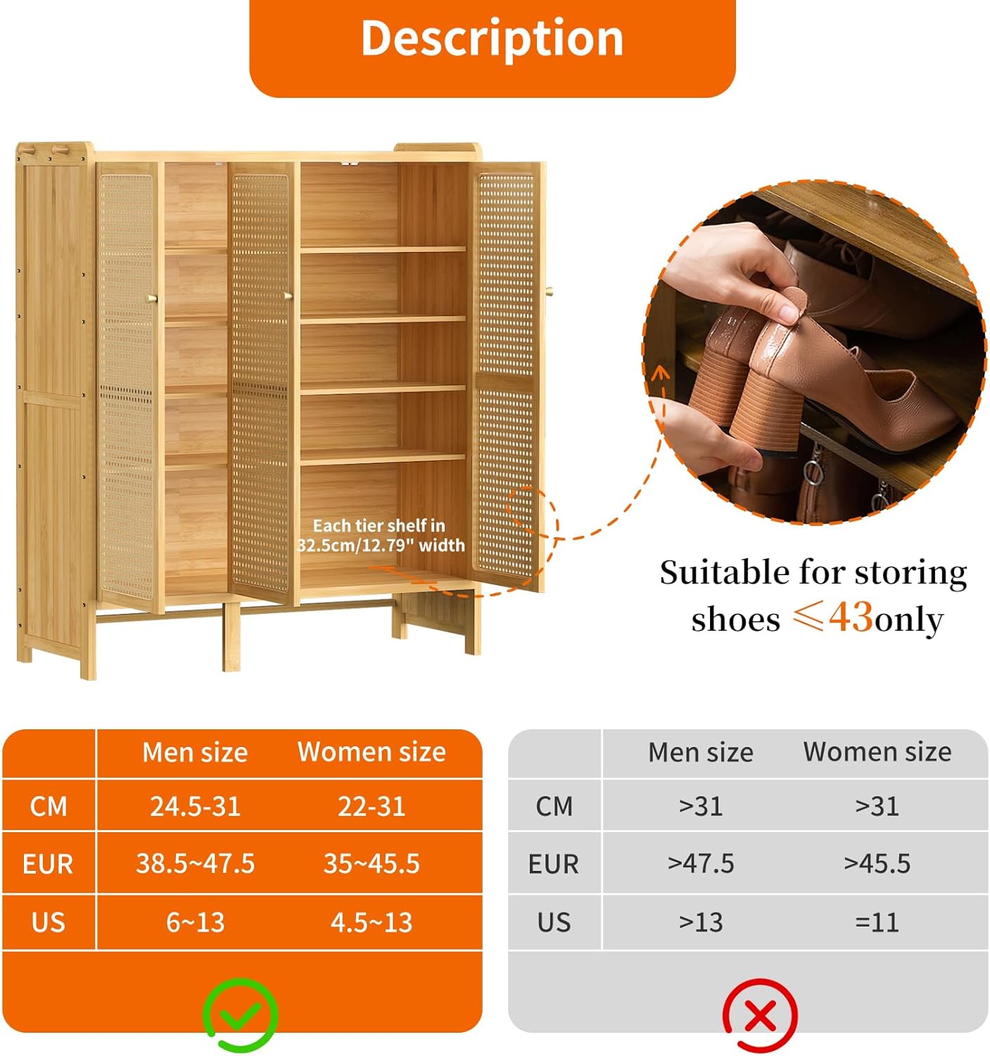 unho Meuble Chaussure d'Entrée en Bambou: Rangement Chaussure avec 5 Étagères Armoire à Chaussures avec 4 Crochets Design - 90.5 × 35 × 107 cm AK3268739