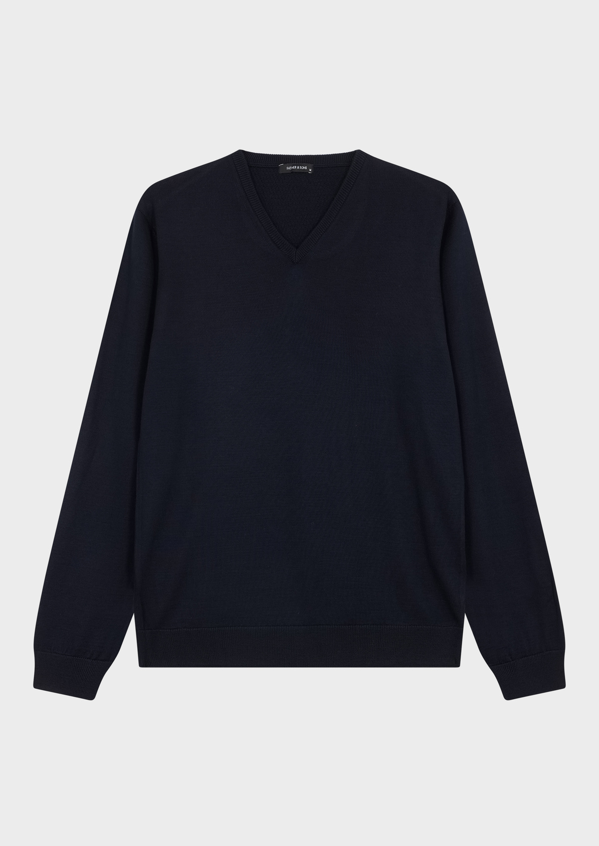 Pull col V en laine Mérinos mélangée unie bleu marine