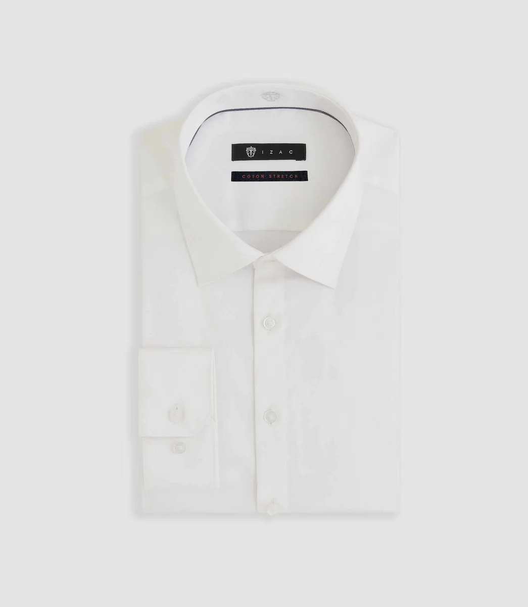 Chemise regular en satin stretch blanche SASTRETCHBASBT