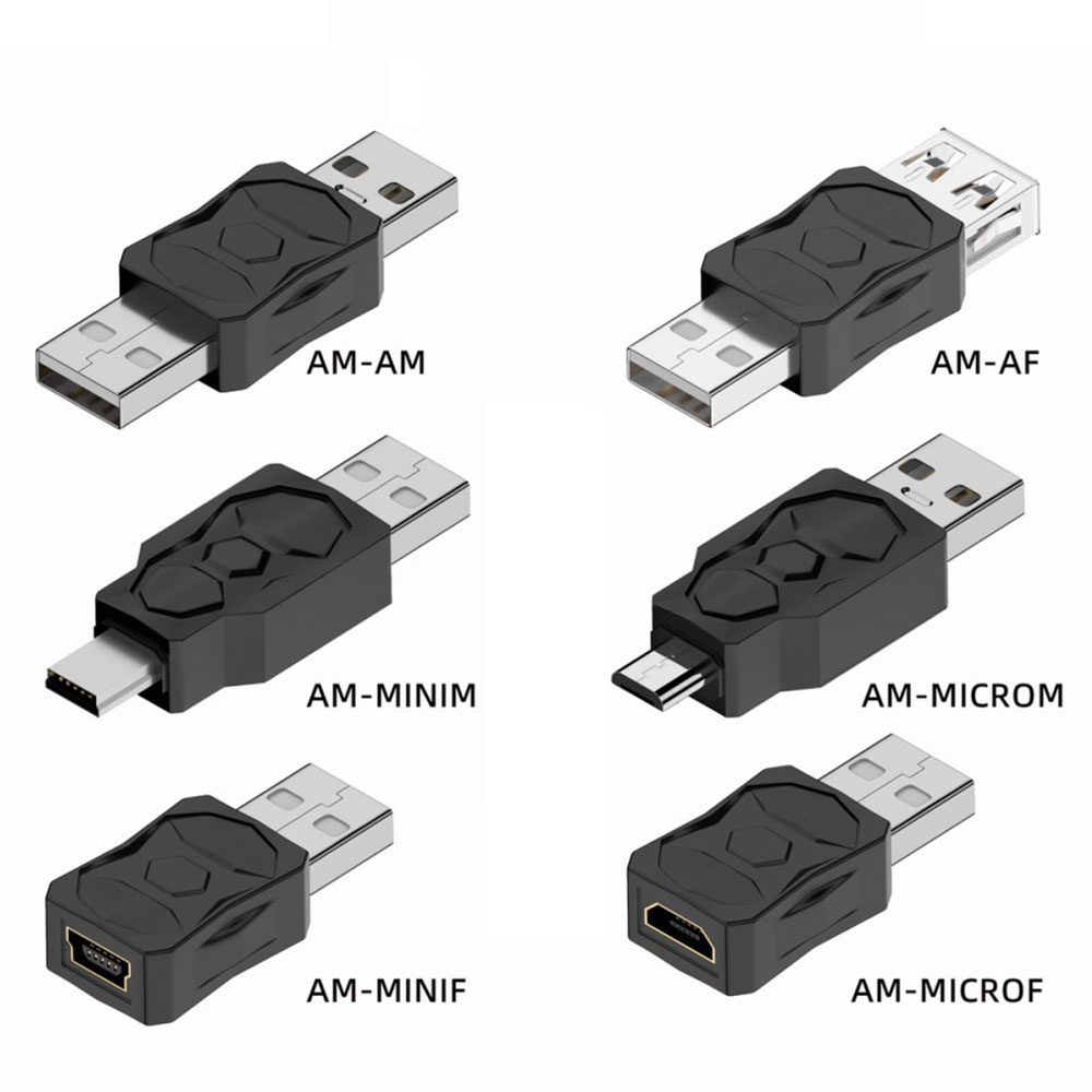 (6er Set) USB A 2.0 auf USB A (m/w.) / Micro USB (m/w.) / Mini USB (m/w.) / Adapter Konverter - Schwarz