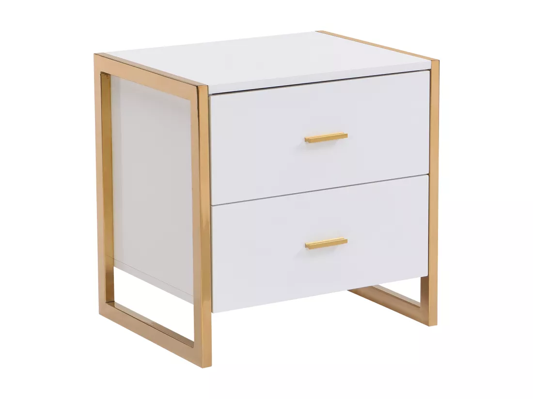 Table de chevet 2 tiroirs - MDF - Blanc laqué et doré - OMBRELIA de Pascal Morabito