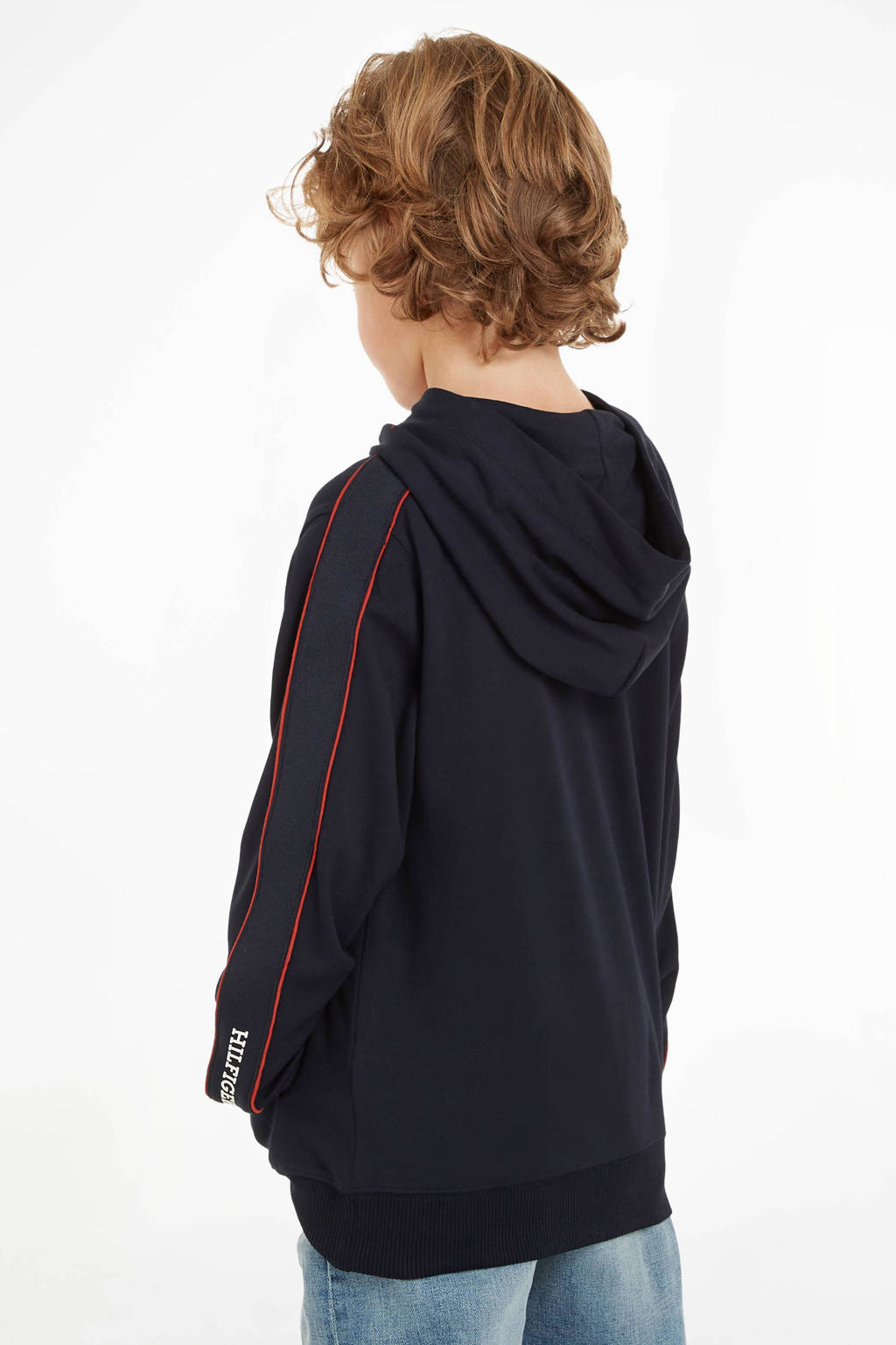 Tommy Hilfiger hoodie met contrastbies donkerblauw/rood