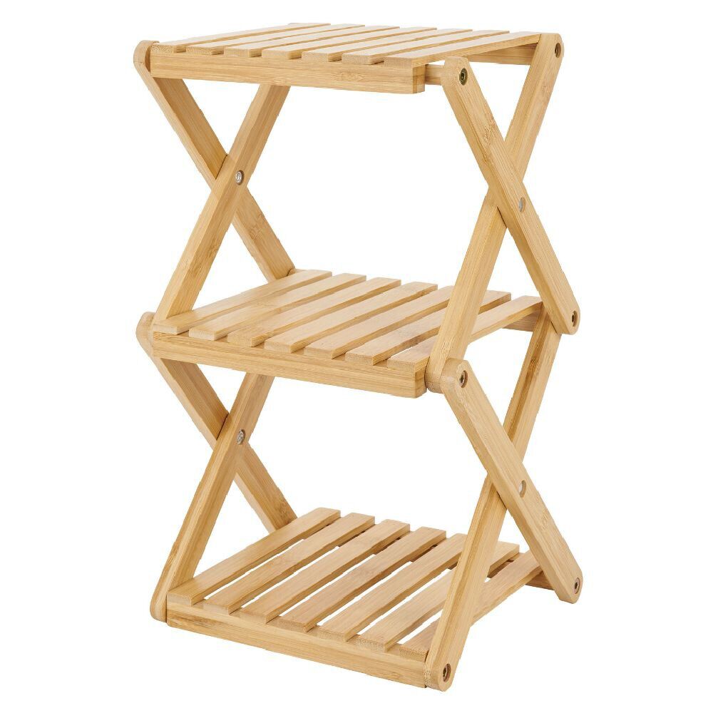 Étagère 3 niveaux pliable bambou naturel 22,1xH35,5x18,3cm
